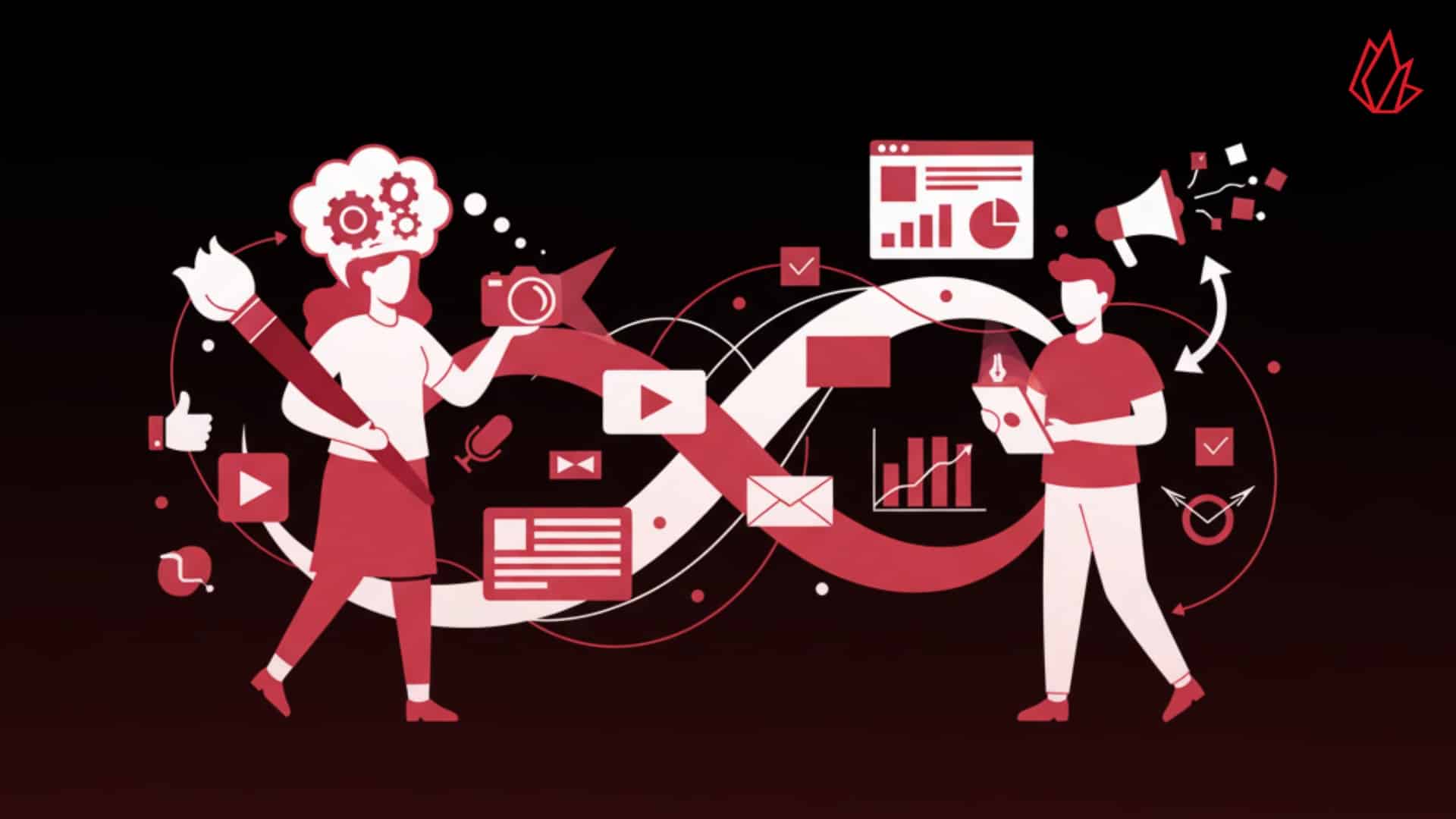 This illustration shows a brain with a lightbulb and a gear, representing creative content marketing as a thoughtful, strategic process. It highlights how creativity is not just about a "shock factor" but about producing content that is both innovative and valuable to the audience. The image suggests that this type of content uses a mix of storytelling, visuals, and interactive elements to build meaningful connections.