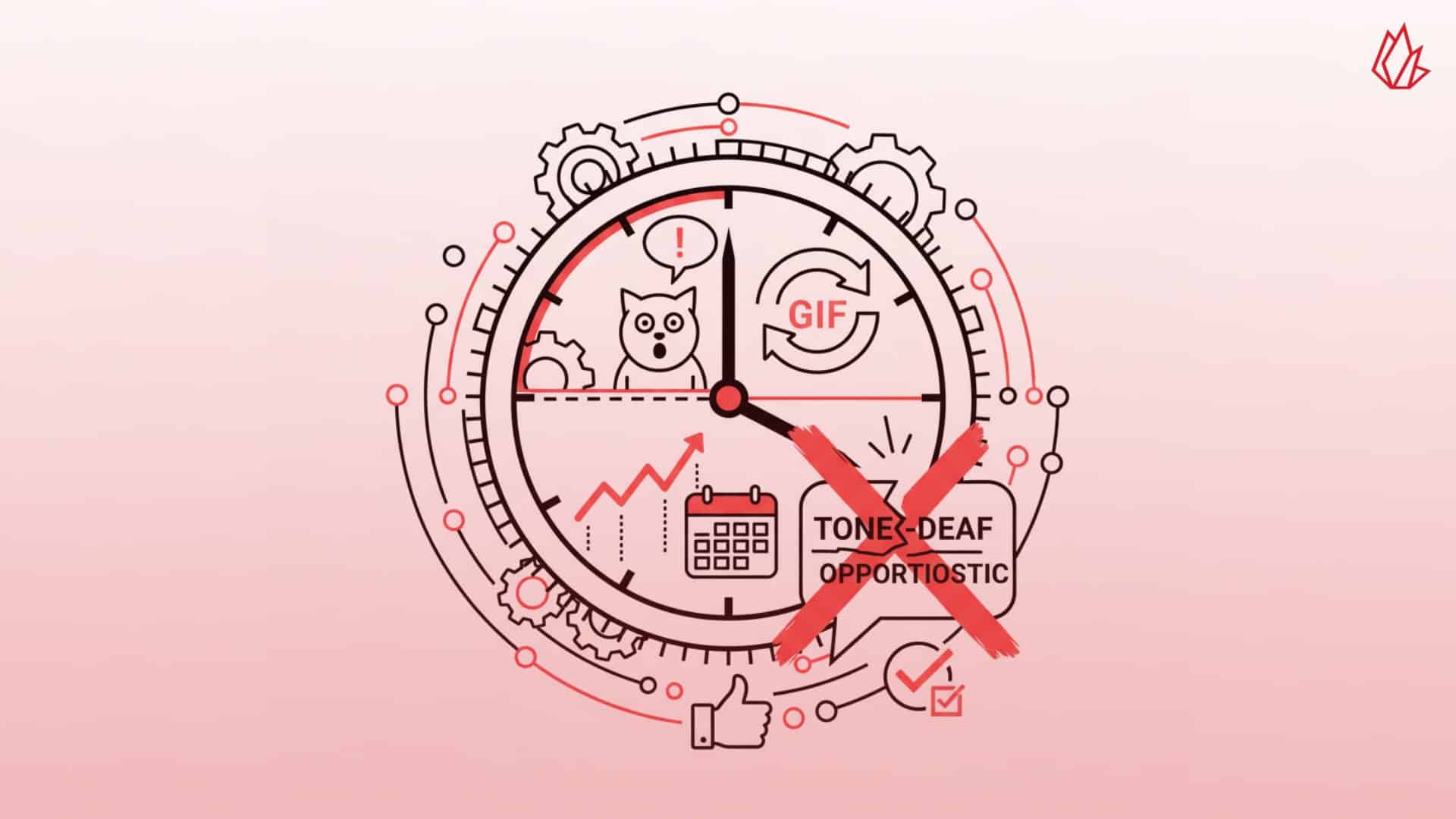 This image uses the clock as a metaphor for the importance of timing and cultural fluency in meme marketing. It highlights that successful meme marketing requires a deep understanding of internet culture to avoid appearing tone-deaf or opportunistic. The image suggests that brands should create original, platform-specific content that feels authentic to the community