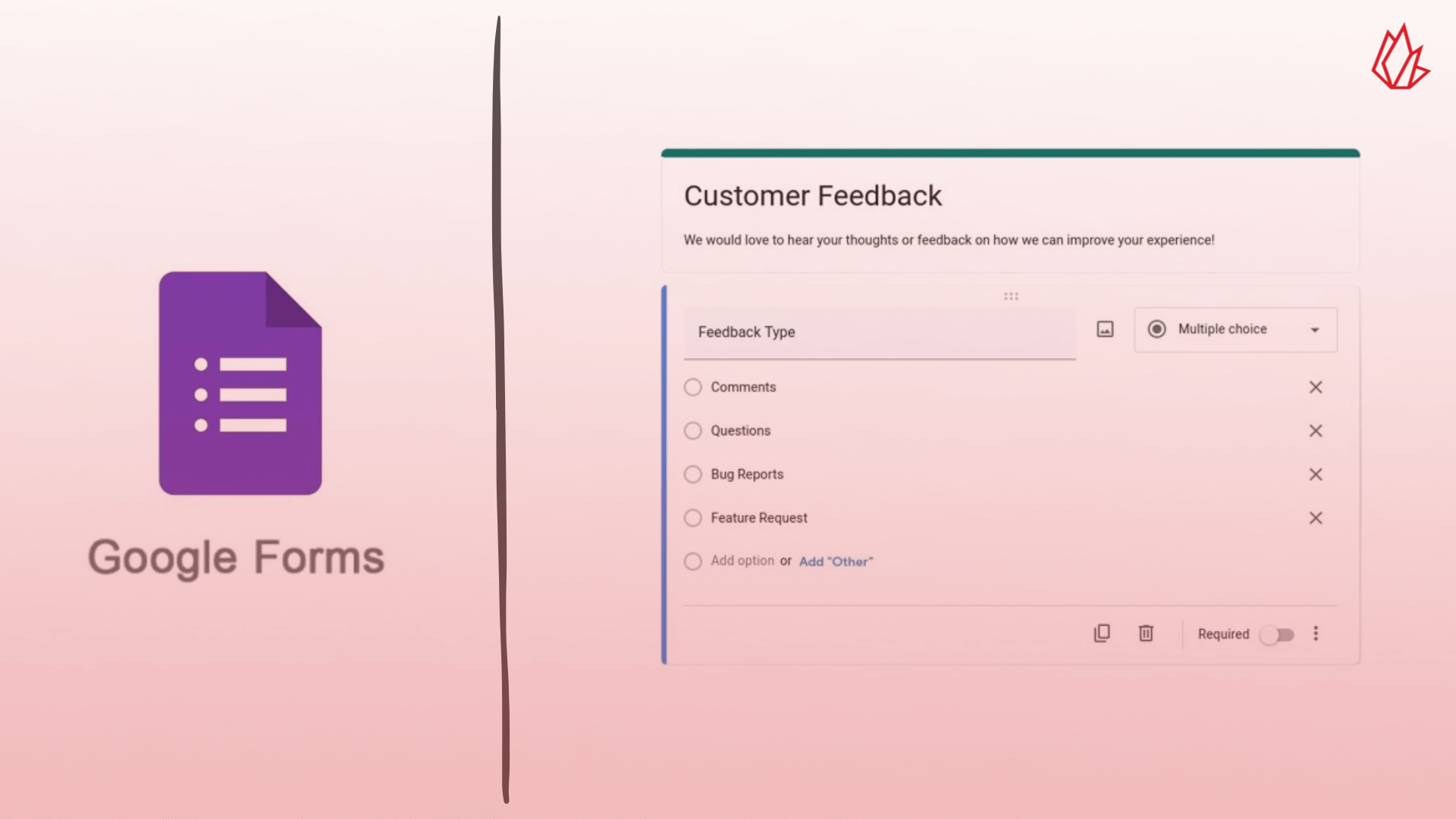 Une image de la page d'accueil de Google Forms montrant un formulaire de commentaires clients, illustrant la simplicité d'utilisation de cet outils de sondage en ligne gratuit.