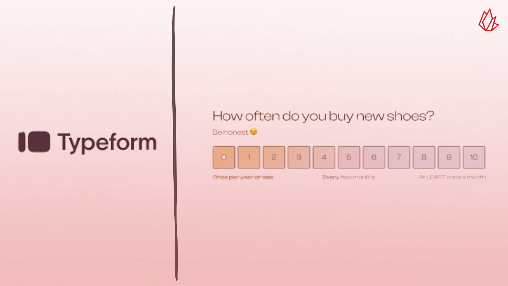 Une image de l'interface Typeform qui présente une question à la fois, démontrant le design moderne et l'expérience utilisateur engageante de cet outil de sondage.